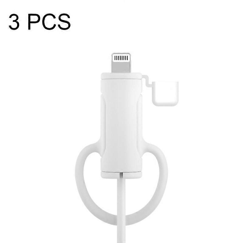 3 PCS Soft Washable Data Cable Silicone Case For Apple, Spec: 8 Pin (White) Lightning (White)