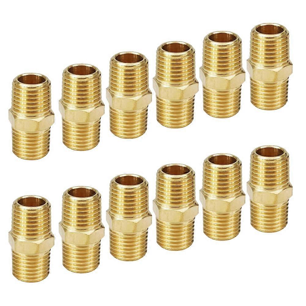 Solid Brass Pipe Fitting Male Pipe, Hex Nipple Gas Connect Adapter Brass Union Coupler Adapter Gas x Flare Fittings 1/4'NPT 12Pcs