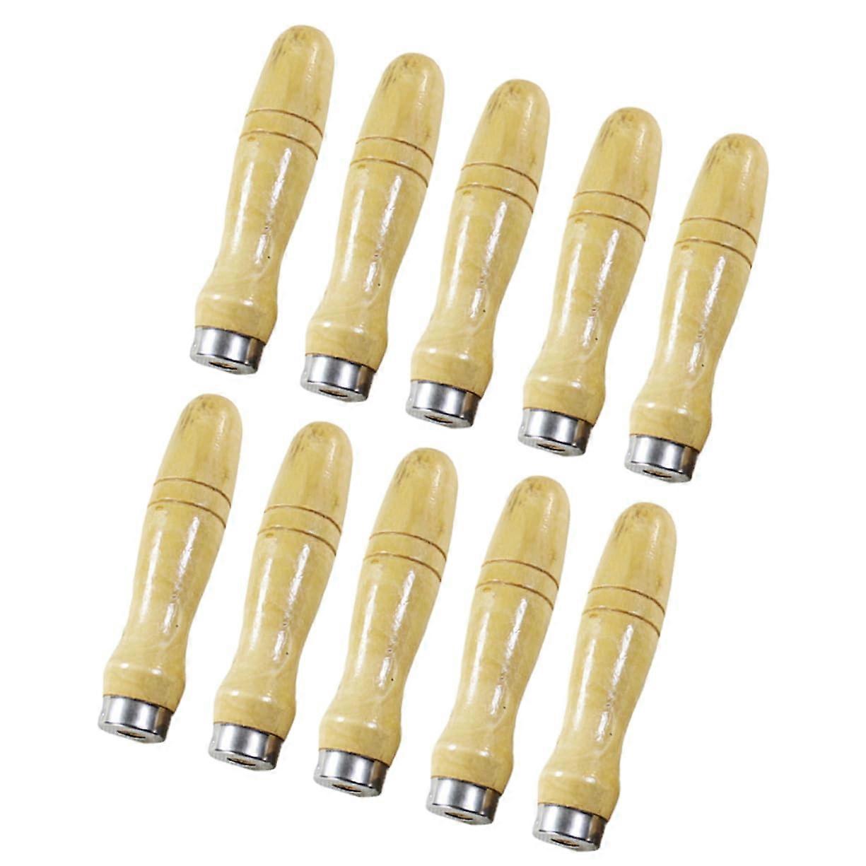 Ergonomic Shape 10pc Wooden Handles for File Metal Sleeve Secure Fit Multi-use Cutting Tools Wood Rasp Screwdriver Compatible