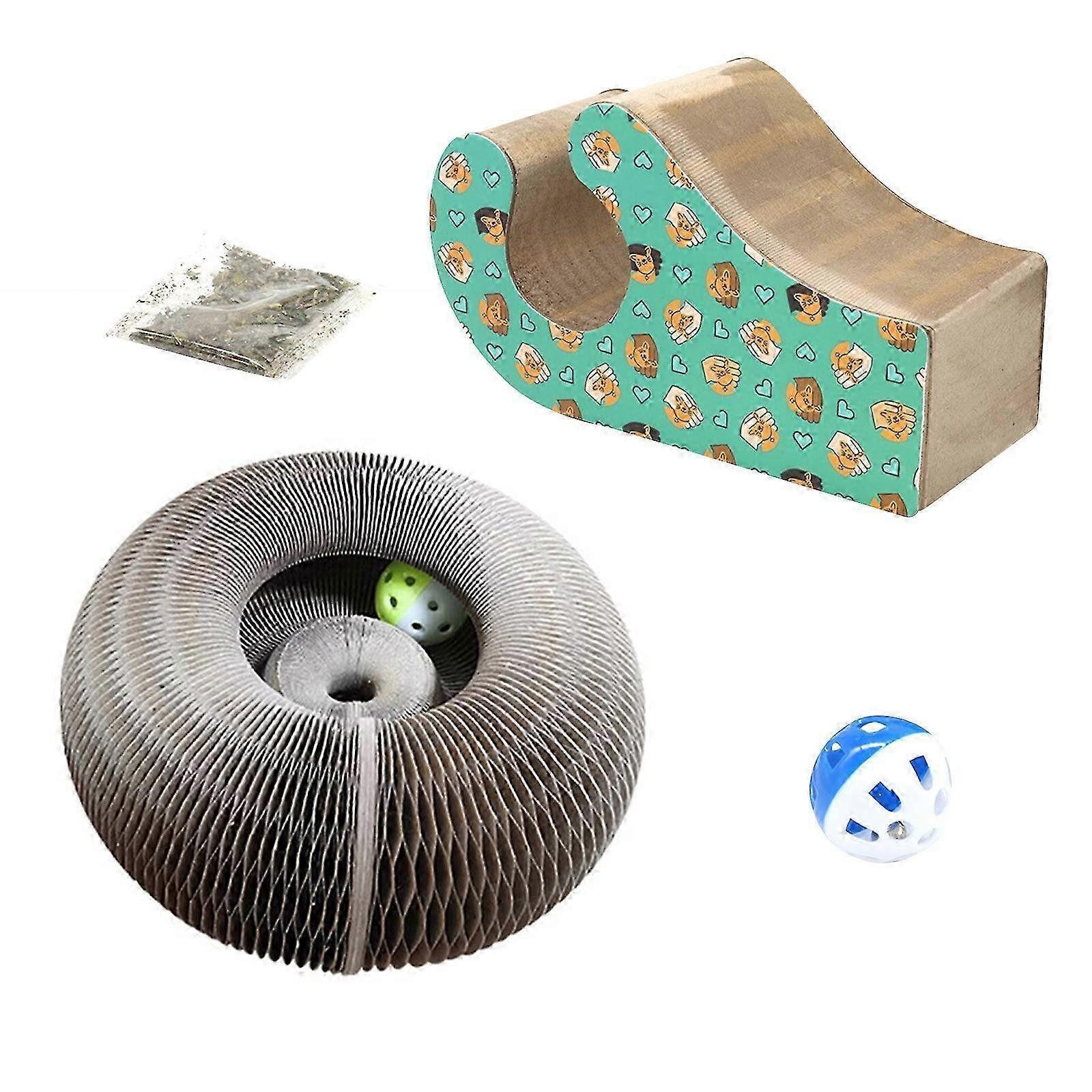 Cat Scratching Board, Cat Accordion Toy Cat Scratching Post Ball Track, Cat Scratcher Paw Accordion for Cats Interactive Kitten Fun Intelligence Physi