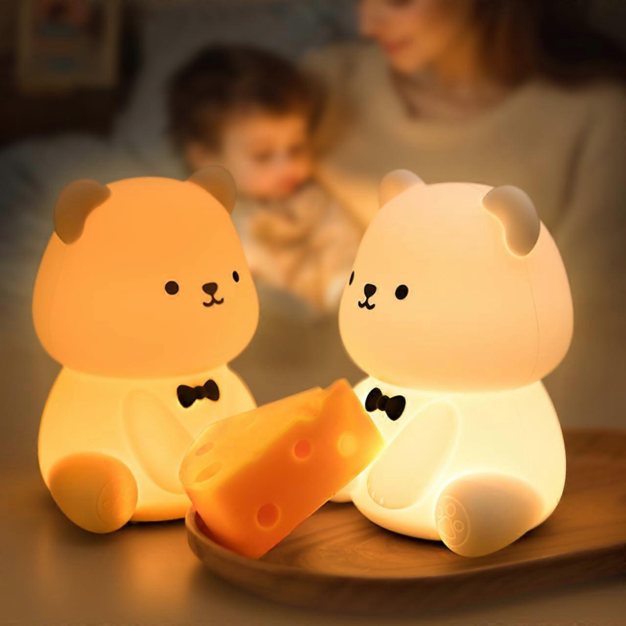Cute Bear Soft Night Light - Dimmable Silicone Lamp with 7 Color Changing Options, USB Rechargeable for Bedroom Use