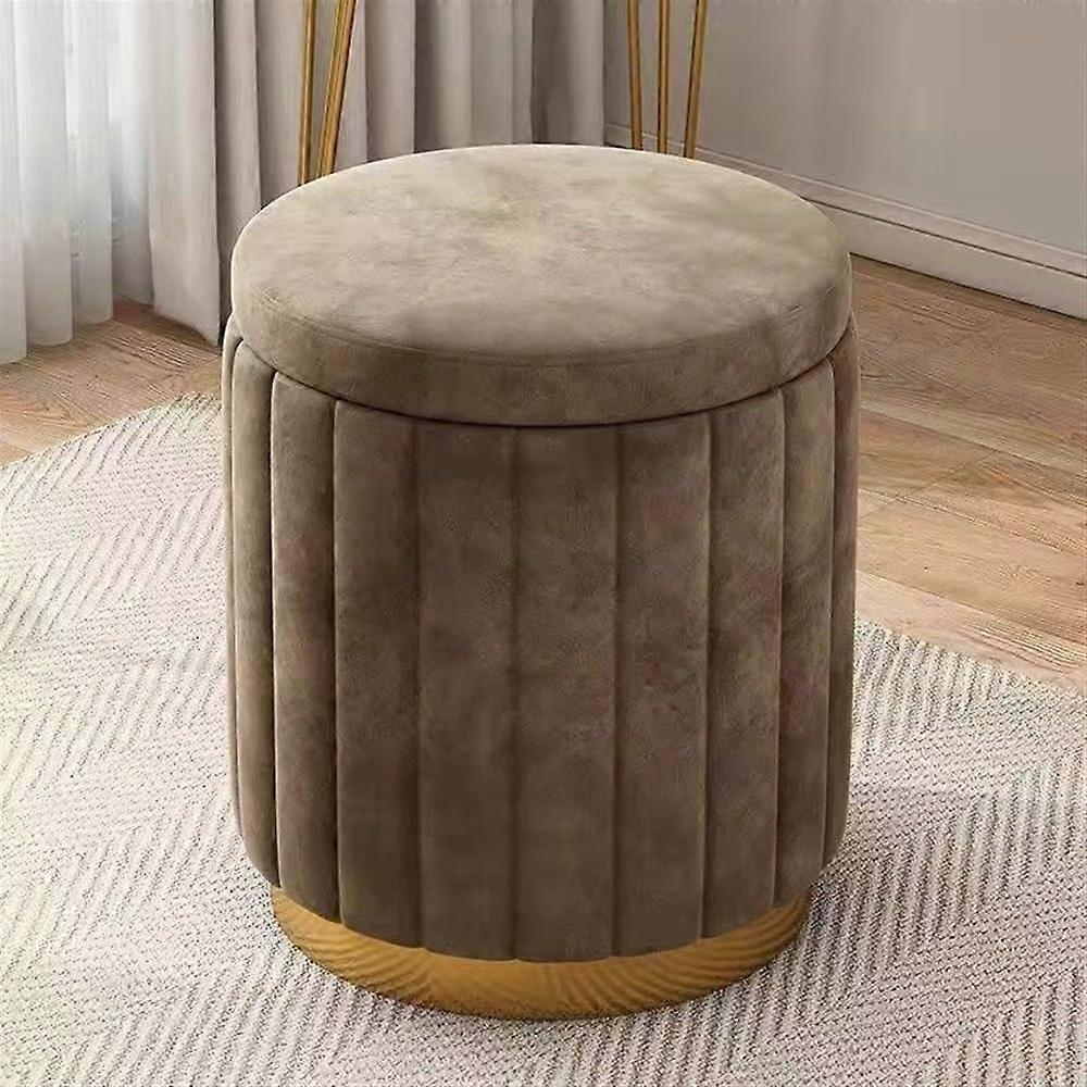 Storage Ottoman, Round Modern Stool for Vanity, Ottoman Footrest with Gold Plating Base