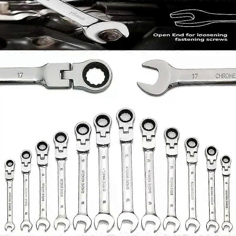 Car Flex Head Ratcheting Wrench Set- 8-17mm Metric Ratchet Combination Wrenches CrV Gear Spanner Ratchet Wrench Set Tools amagi