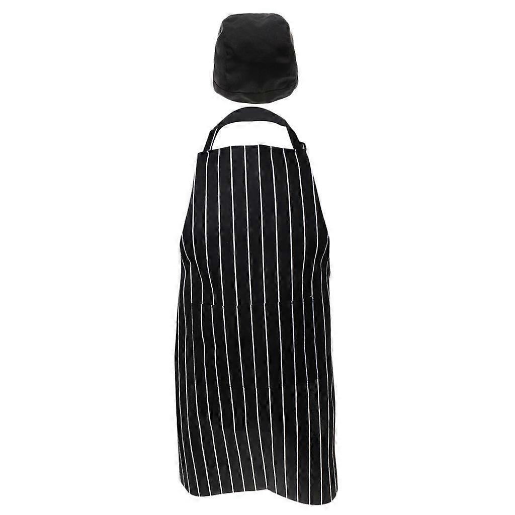2 pezzi unisex grembiule nero e catering chef set, striscia nera