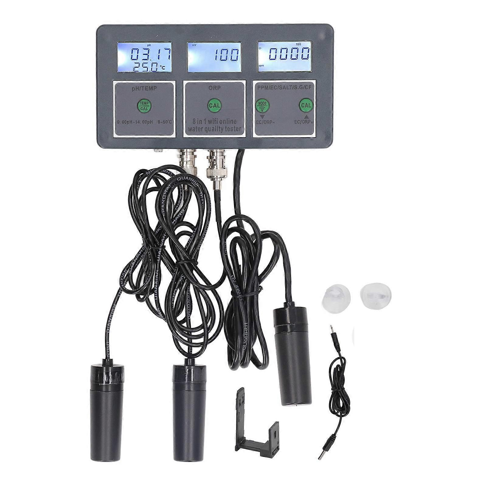 Multi Parameter Water Quality Tester S.G PH EC SALT ORP TDS CF TEMP 8 in 1 Rechargeable Online Monitoring for Aquarium