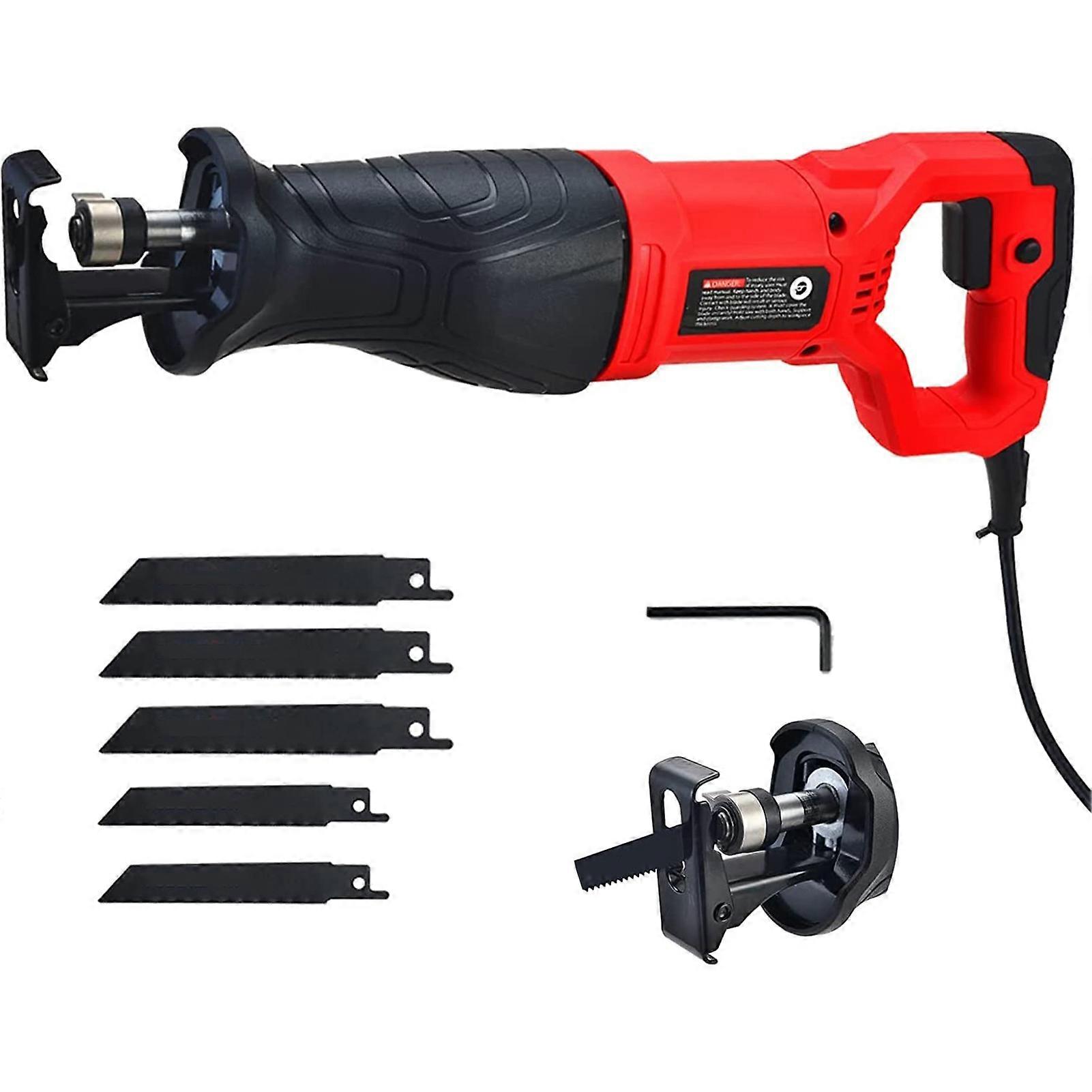 7.5A 2800SPM No-load Speed Reciprocating Corded Electric Hand Saw with 5 Blades for Cutting Wood Metal and PVC RED EU