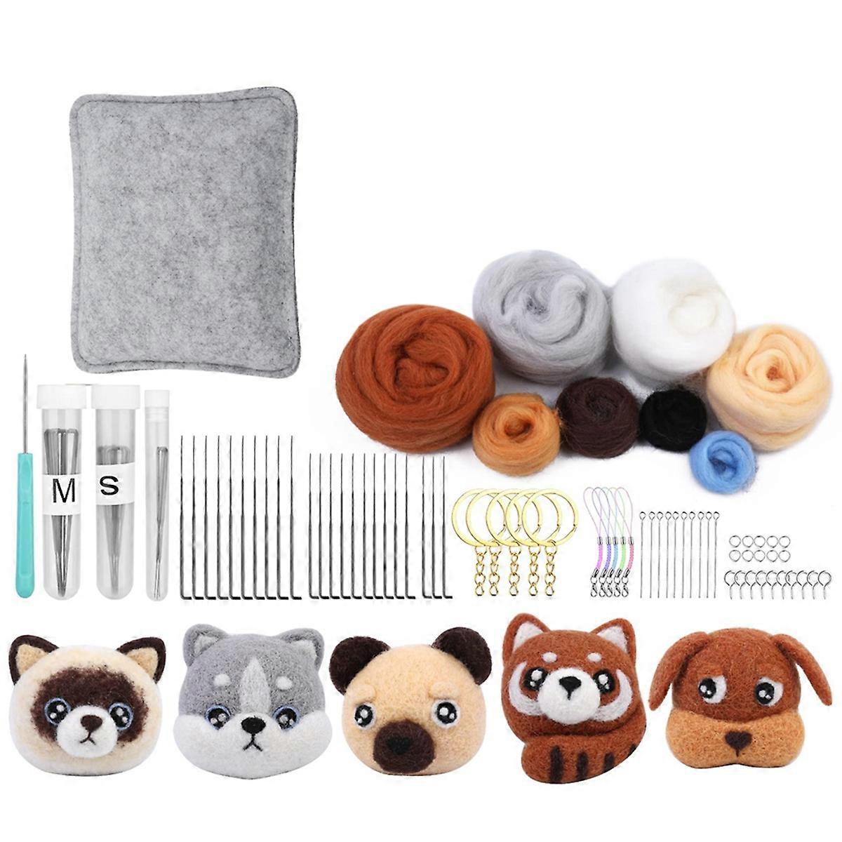Needle Felting Beginner Keychain Kit,Animals Needle Felting Supplies Set Included Roving,Needle Fel
