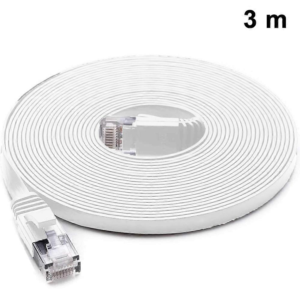 Flat Shielded  Ethernet Patch Network Cable Plated Plug Stp Wires For High Speed Computer Router Ethernet Lan Networking（White 3M）