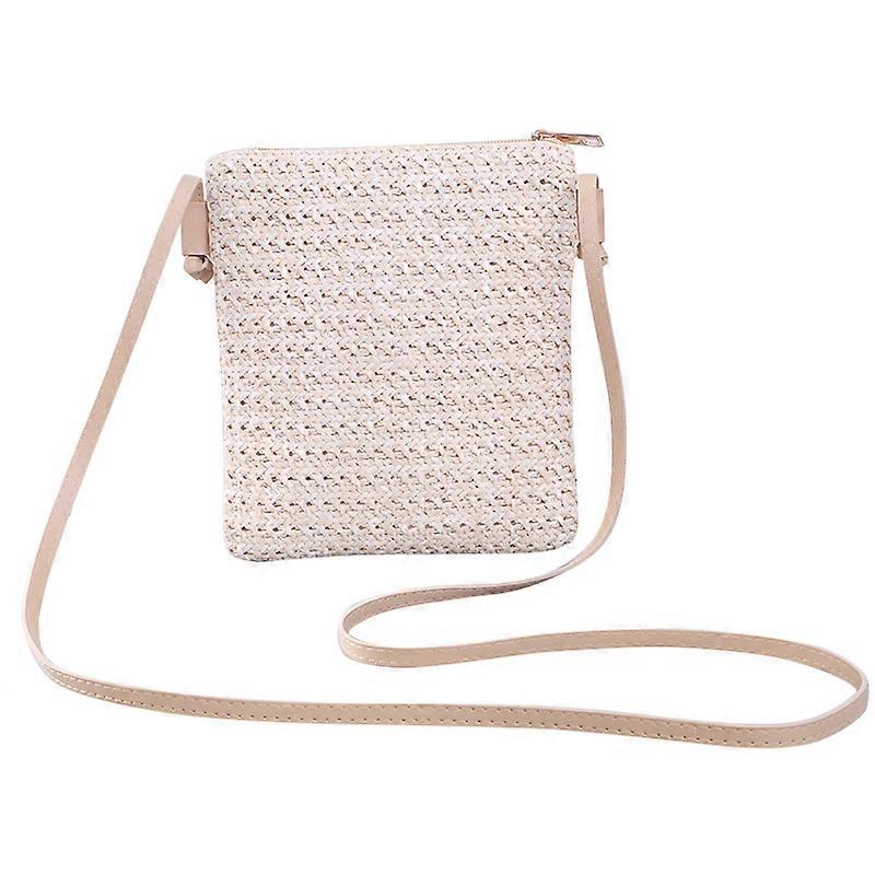 Straw Plait Small Square Bags One Shoulder Slanted - Beige