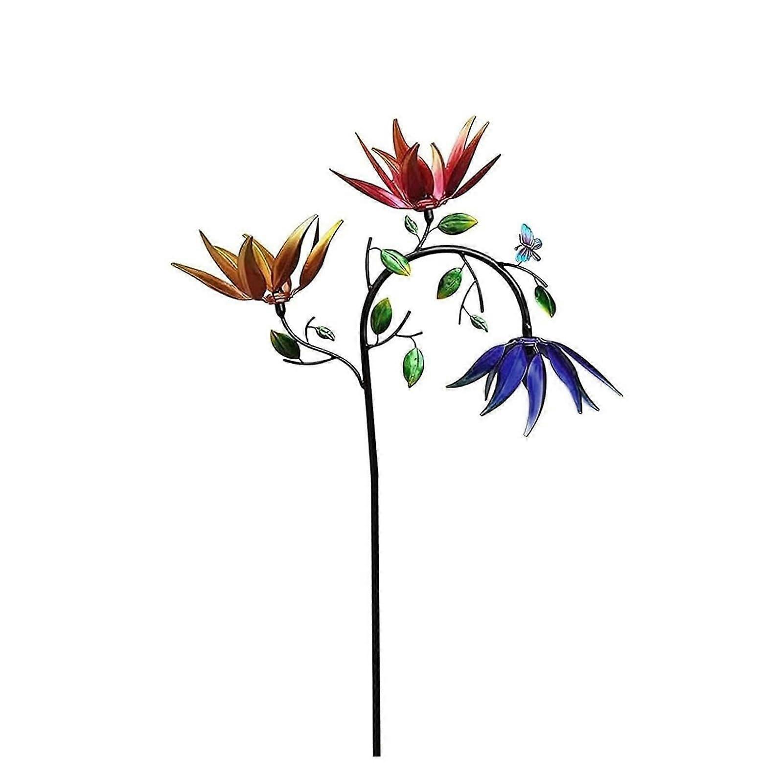 Colourful Windmill 124 x 30 cm Garden Stake Wind Chime Garden Decoration Flower Stake Metal Wind Wheel (130 x 30 cm) 130x30cm