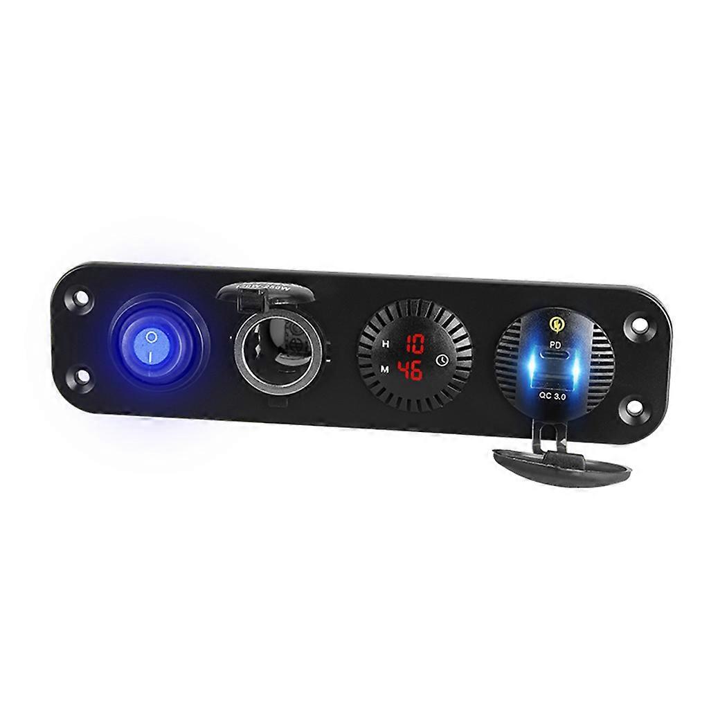 Waterproof QC3.0 USB Type C PD Charger Socket Adapter Power Outlet with Digital Clock for 12-24V Car Boat  Red