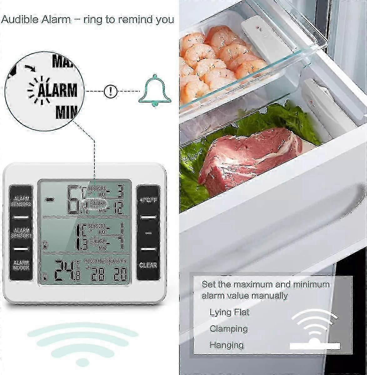 Refrigerator Thermometer, Wireless Digital Freezer Thermometer