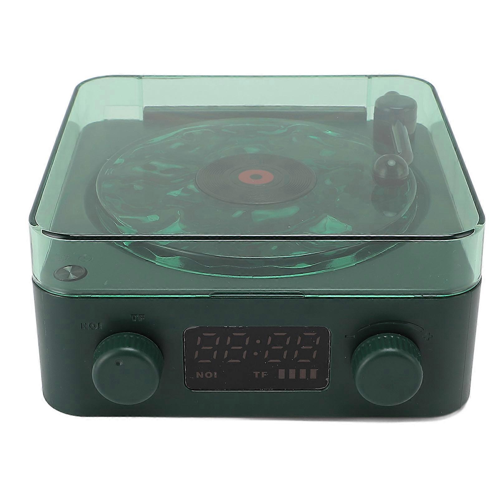 Record Player Style Speaker Wireless Vintage Speaker Small BT Speaker with Ambient Light Time Display For Bedrooms Living Rooms Offices Dark Green 