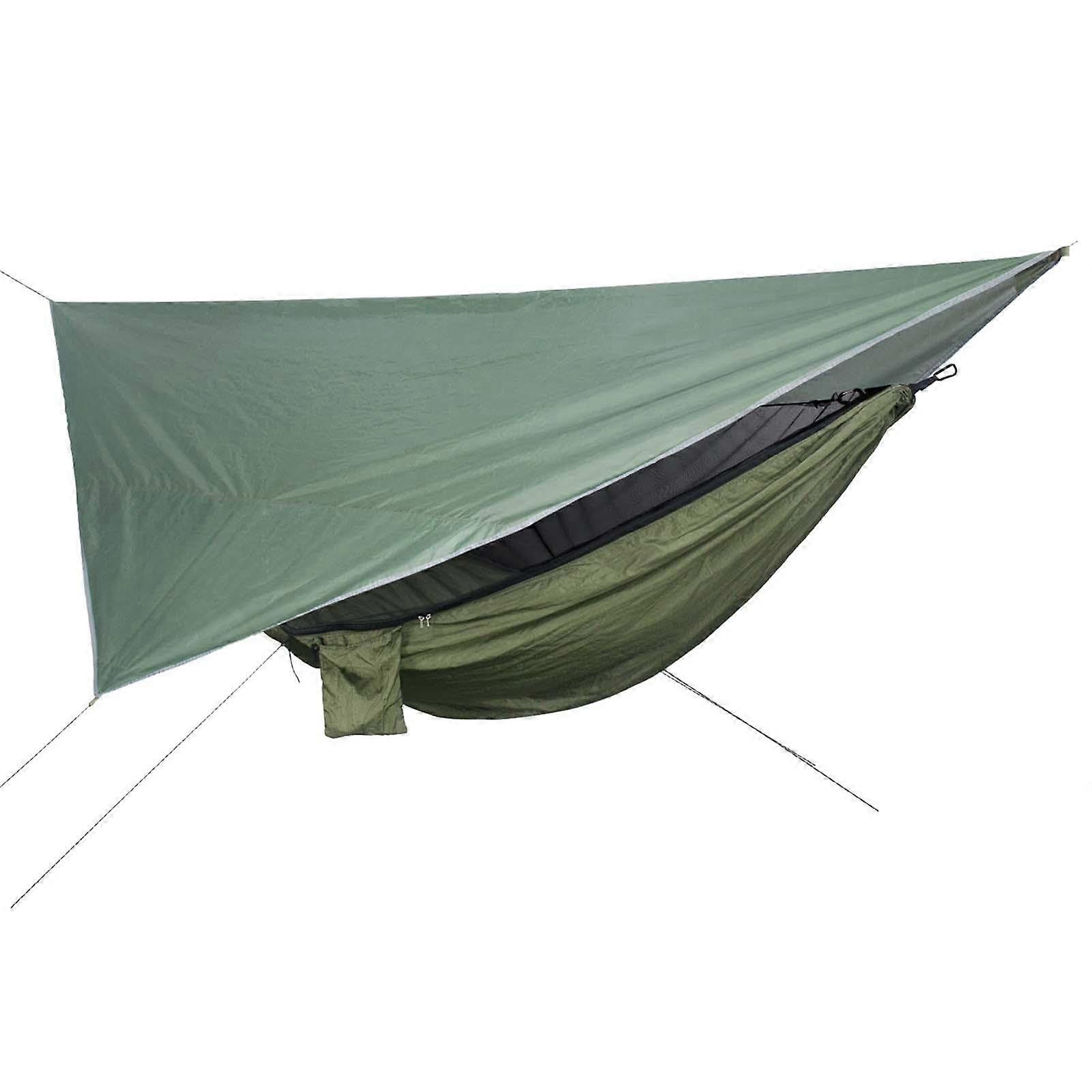Camping Hammock with Waterproof Mesh Tent Canopy, Large Rainfly Awning for Garden Backpacking, Outdoor Use in Green