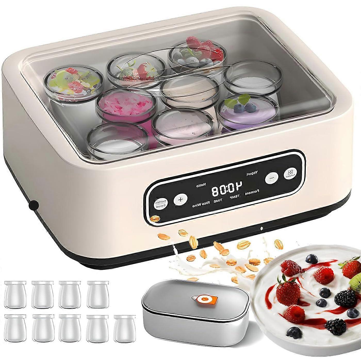 Yogurt Maker, 9-Cup, Thickened Stainless Steel Liner, Adjustable Timer And Temperature, For Yogurt, Cheese, Natto