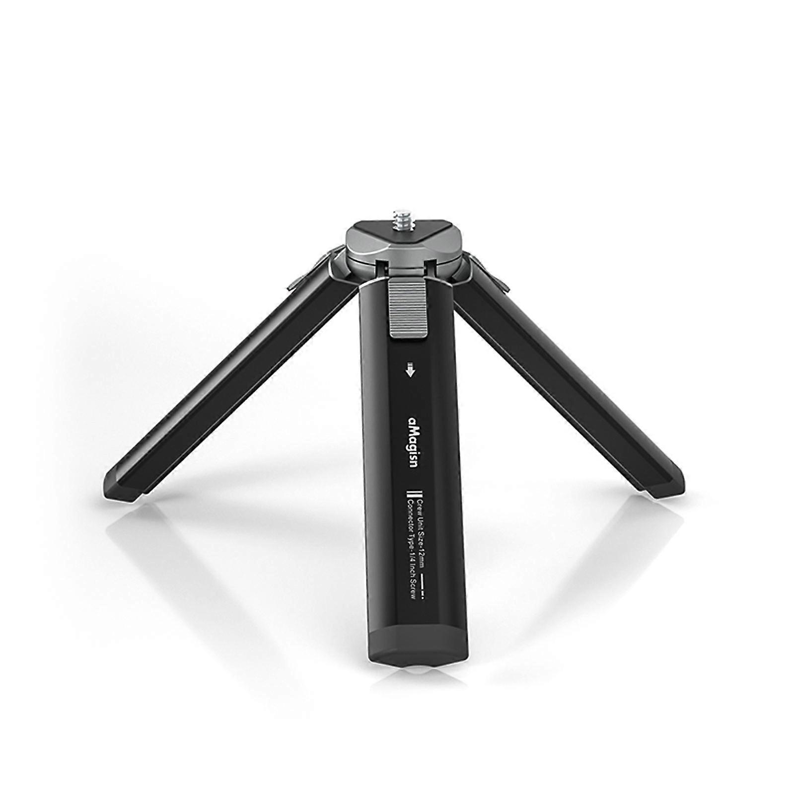 Mini Travel Tripod Stand AM11 Metal Desktop Phone Tripod with 1/4 Inch Screw 2-Level Adjustable Height for DSLR Camera Gimbal Stabilizer Selfie Stick