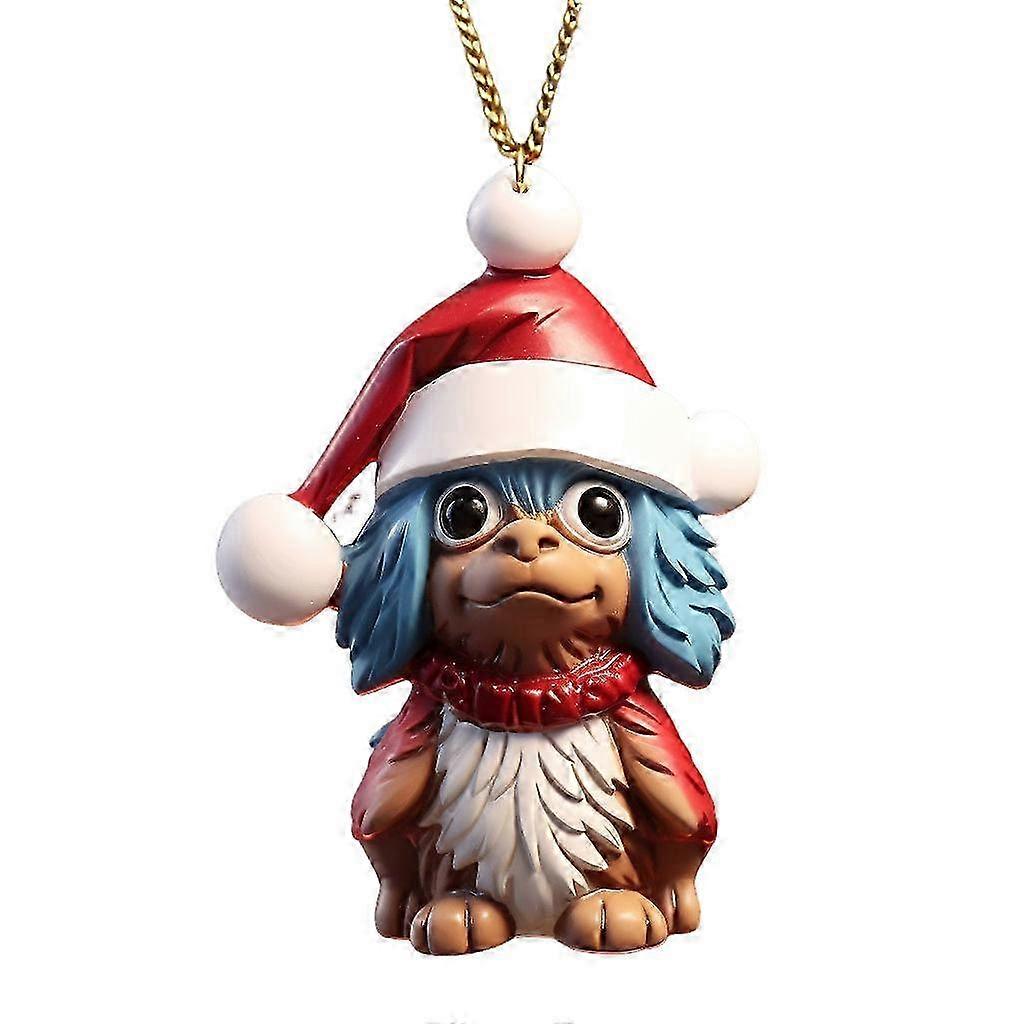 Ornement décoratif suspendu représentant un chien portant un chapeau et une écharpe du Père Noël