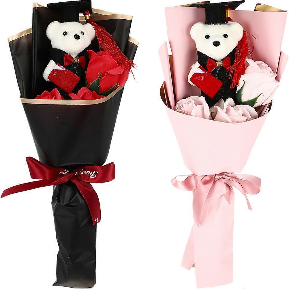Bear Doll with Artificial Flowers for Graduation Ceremony and Keepsakes