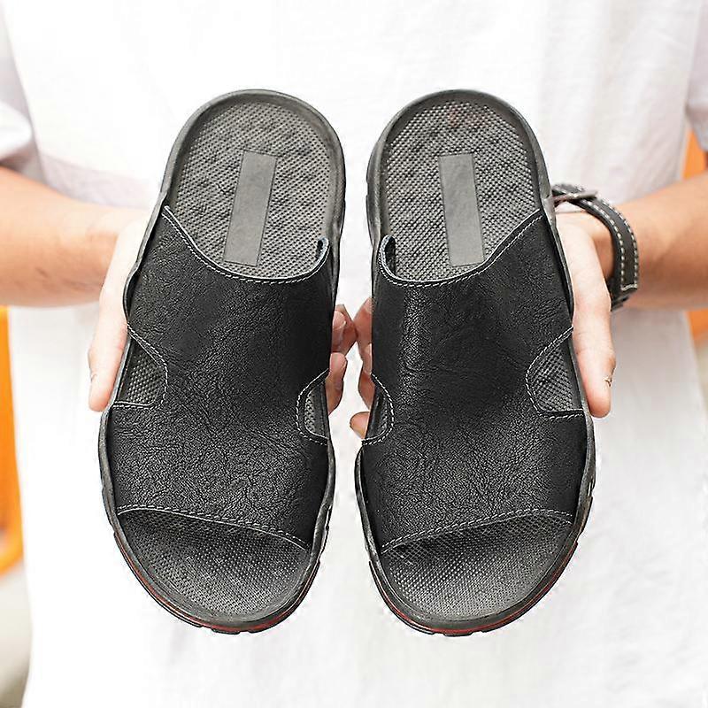 Summer Men's Flat Slippers Extra Wide Outdoor Beach Casual Soft Walking Leather Slippers Big Size