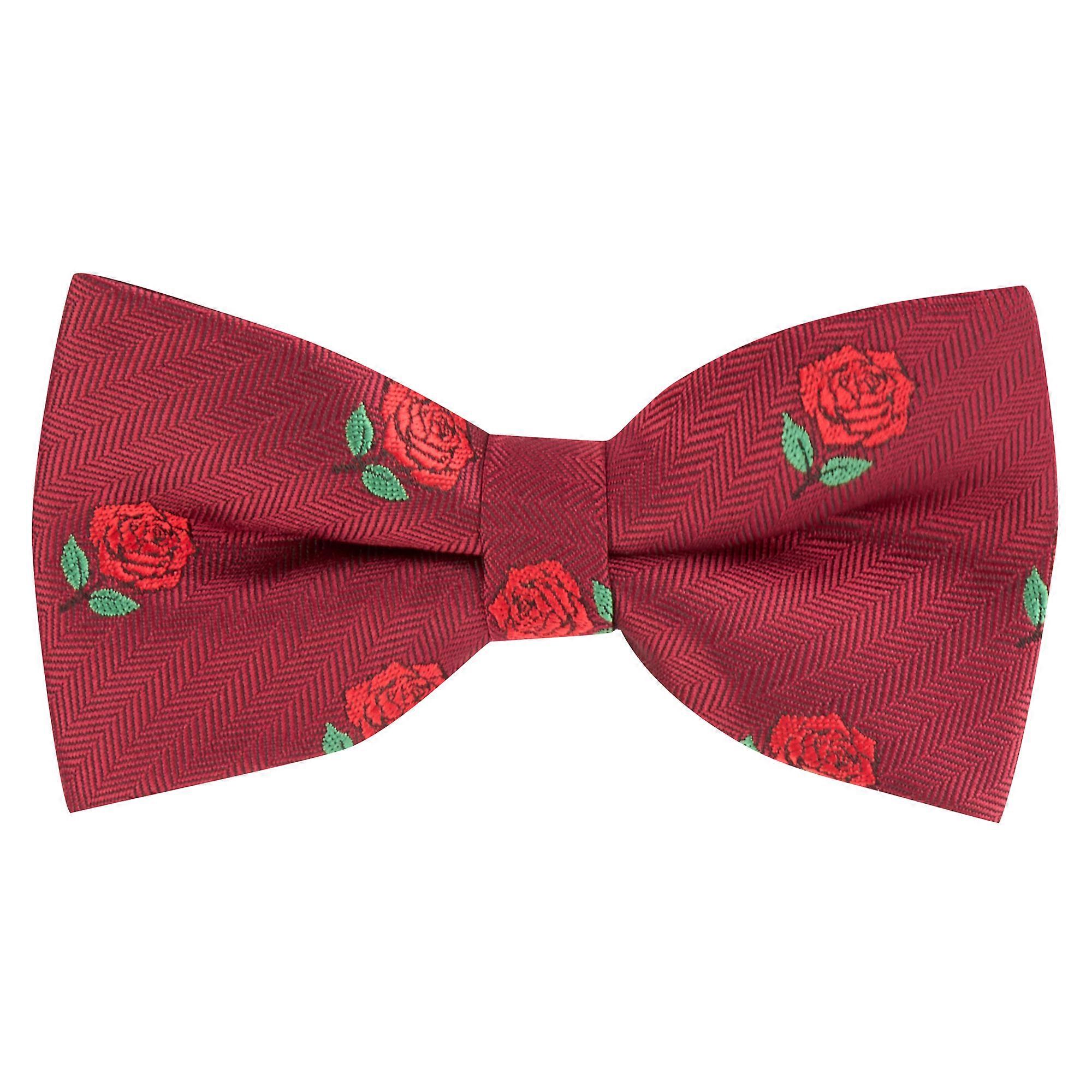 Burgundy Red Red Rose Herringbone Bow Tie