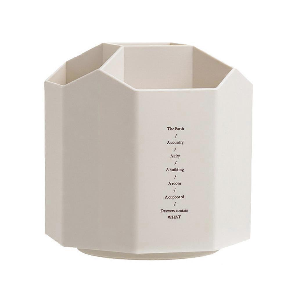 Stationery Organizer Box Plastic Desk Organizer Storage For Office Supplies Round Multi-Grid Design Beige 12.5x12.5cm Rotating Design 1Pack