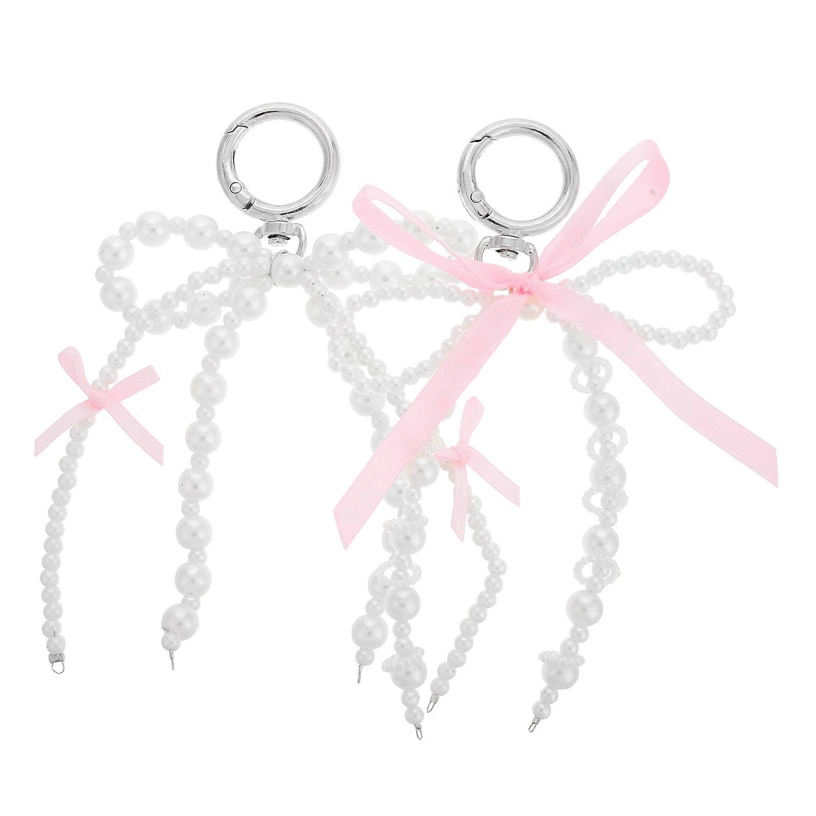 Cute Bowknot Keychain with Faux Pearl – Lightweight Decorative Keyring for Car Keys, Purses & Bags – Stylish Accessories Set of 2