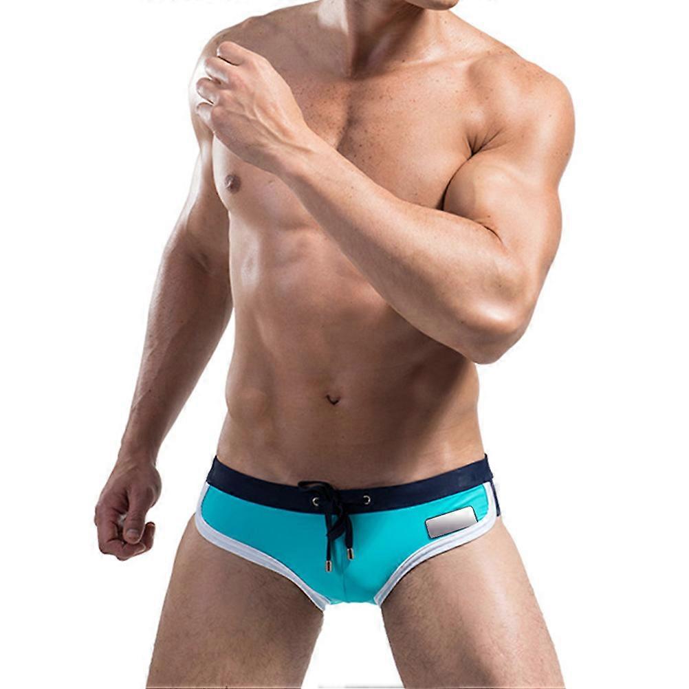 Men Swim Briefs Bikini Swimwear Triangle Swimming Trunks Pants for Men Quick Dry Adjustable Drawstring Sky-Blue 1Pcs
