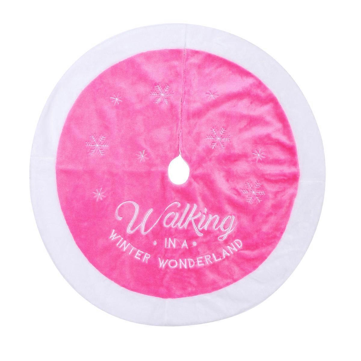 Under Tree Skirt Pink Plush Round Shape Letter Printing Christmas Base Cover For Retail Display And Home Owners 1Set