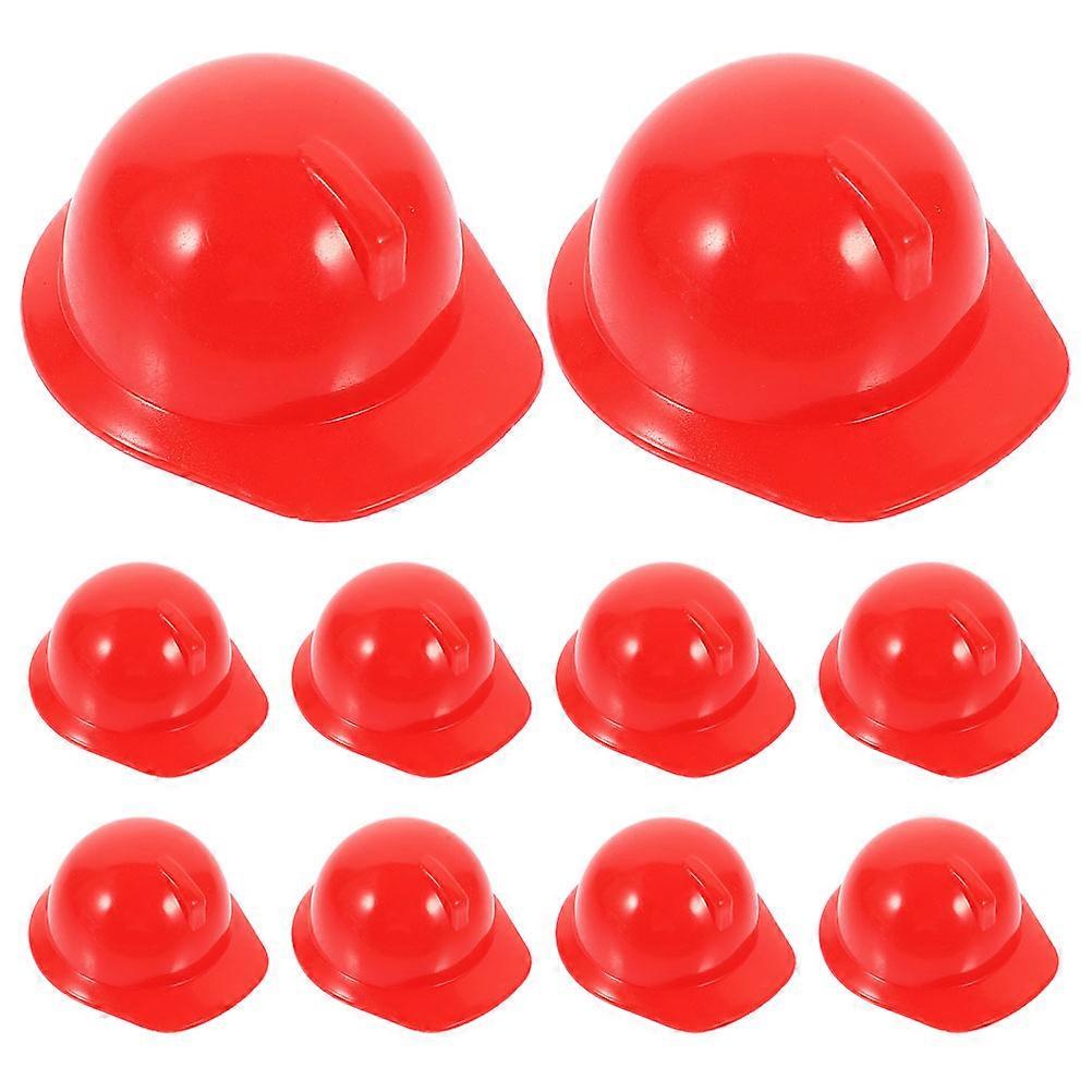 10pcs Mini Red Plastic Safety Hats Miniature for Doll Accessories Dress Up Party Decor Photo Props