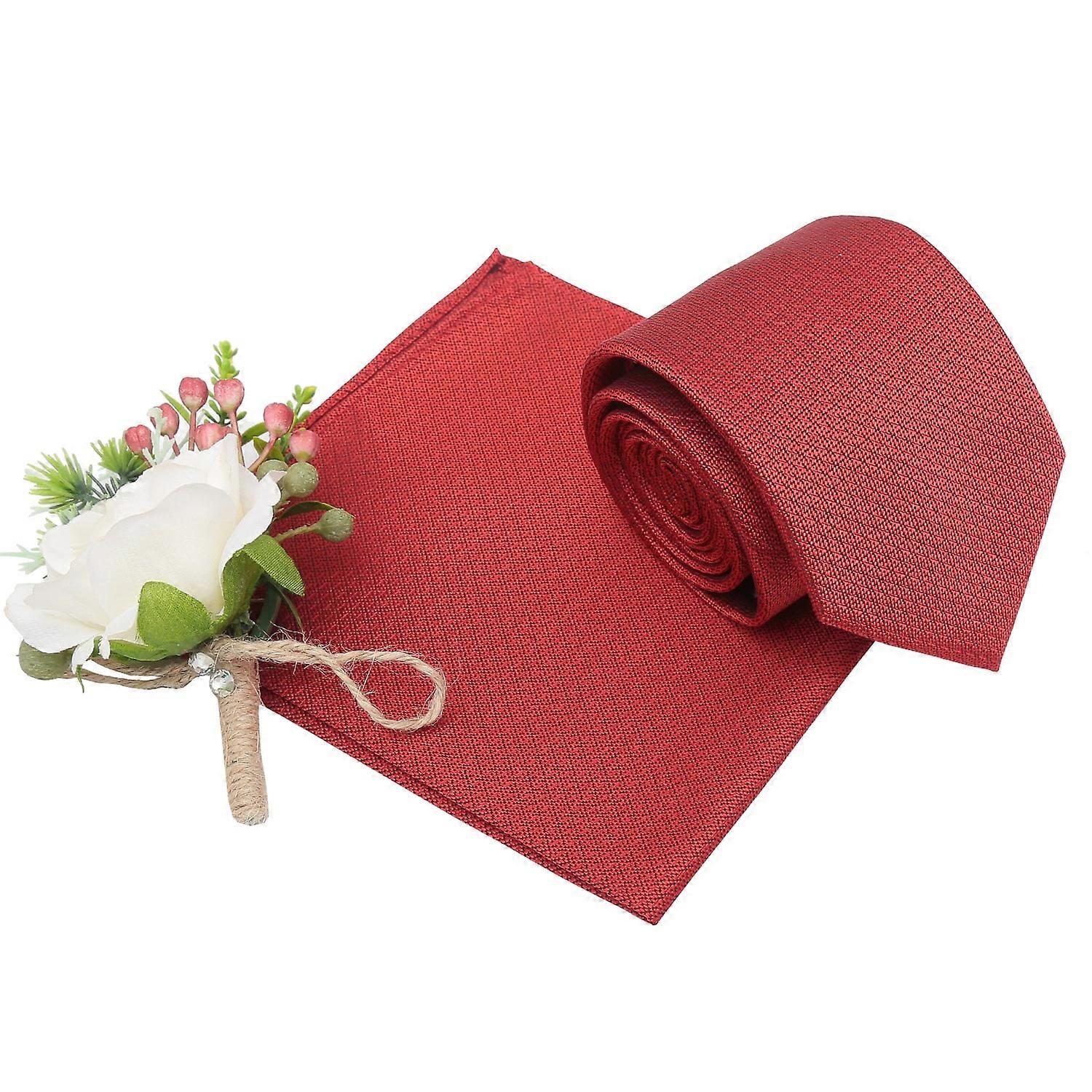 Red Non-Crease Textured Tie and Pocket Square Set