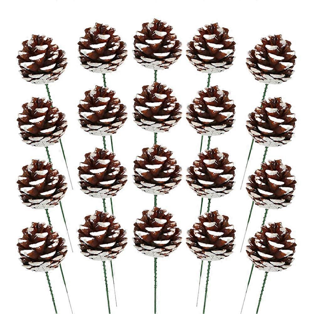 Artificial pine cones, 20 cm, snowflocked pine cones, artificial pine cones, stems for Christmas tree decorations, 20 pieces