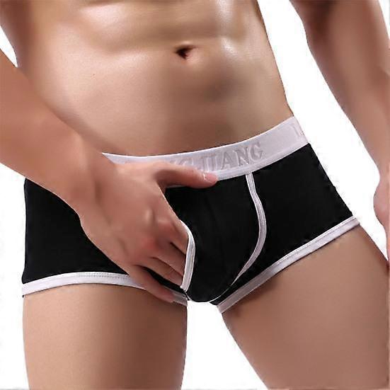 Men Skin friendly Longjiang Patchwork Underpants Side Opening Mid Waist U Convex Panties Briefs