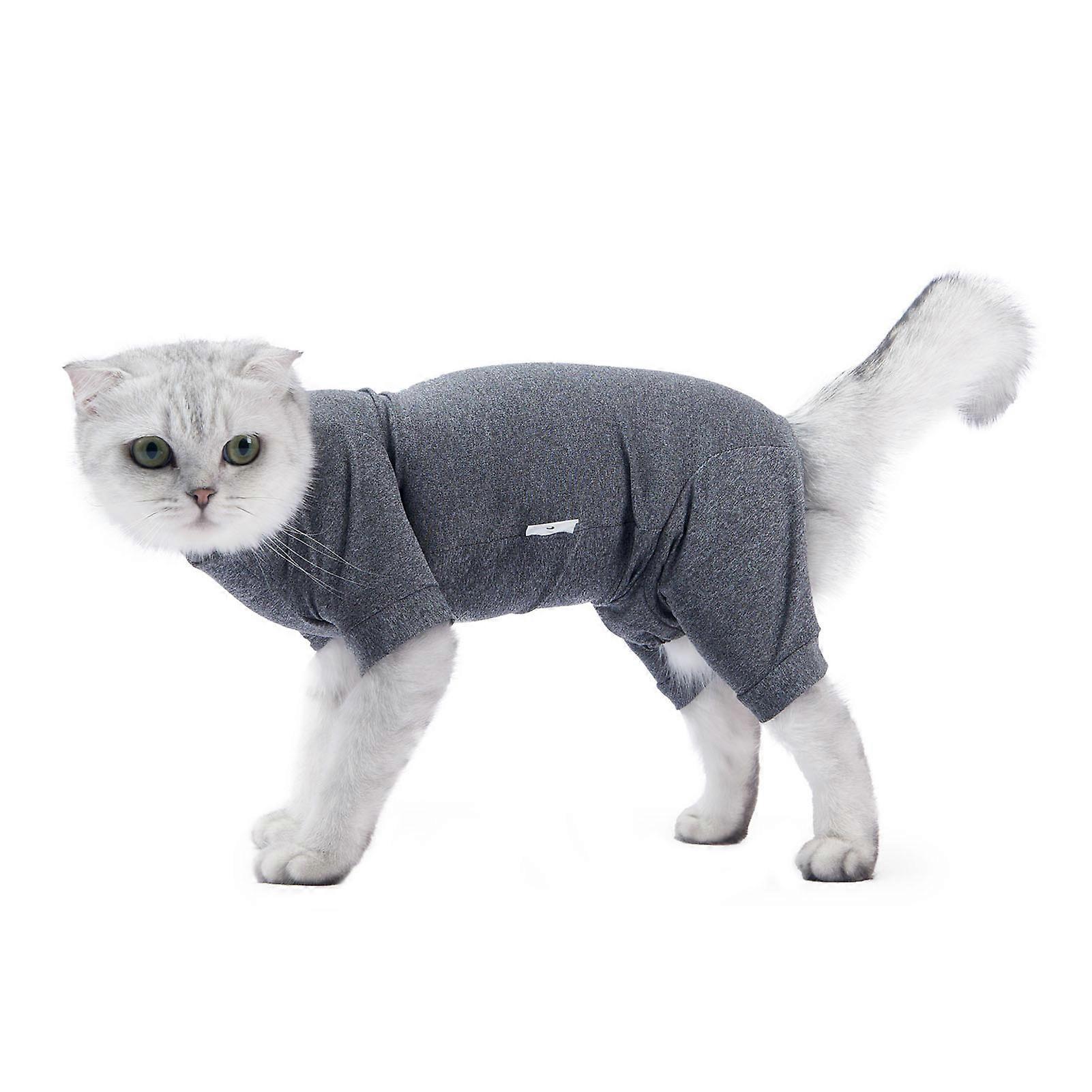 Cat Recovery Suit 4 Legged Prevents Hair Loss Highly Elastic Comfortable Skin Friendly Soft Kitten Surgical Recovery Suit Flower Grey L