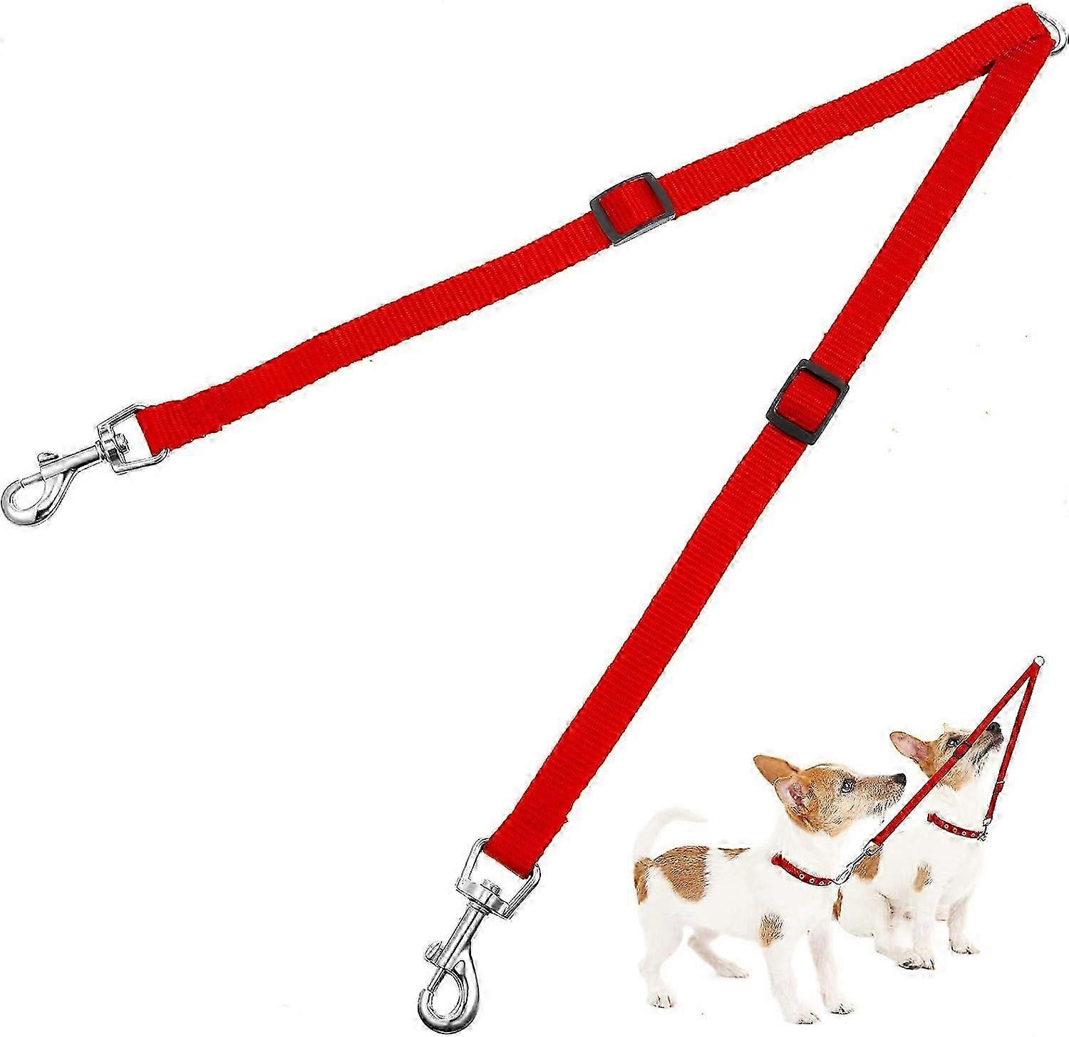 Double Adjustable Pet Training Leash with Double Divider for Two Dogs (Red)