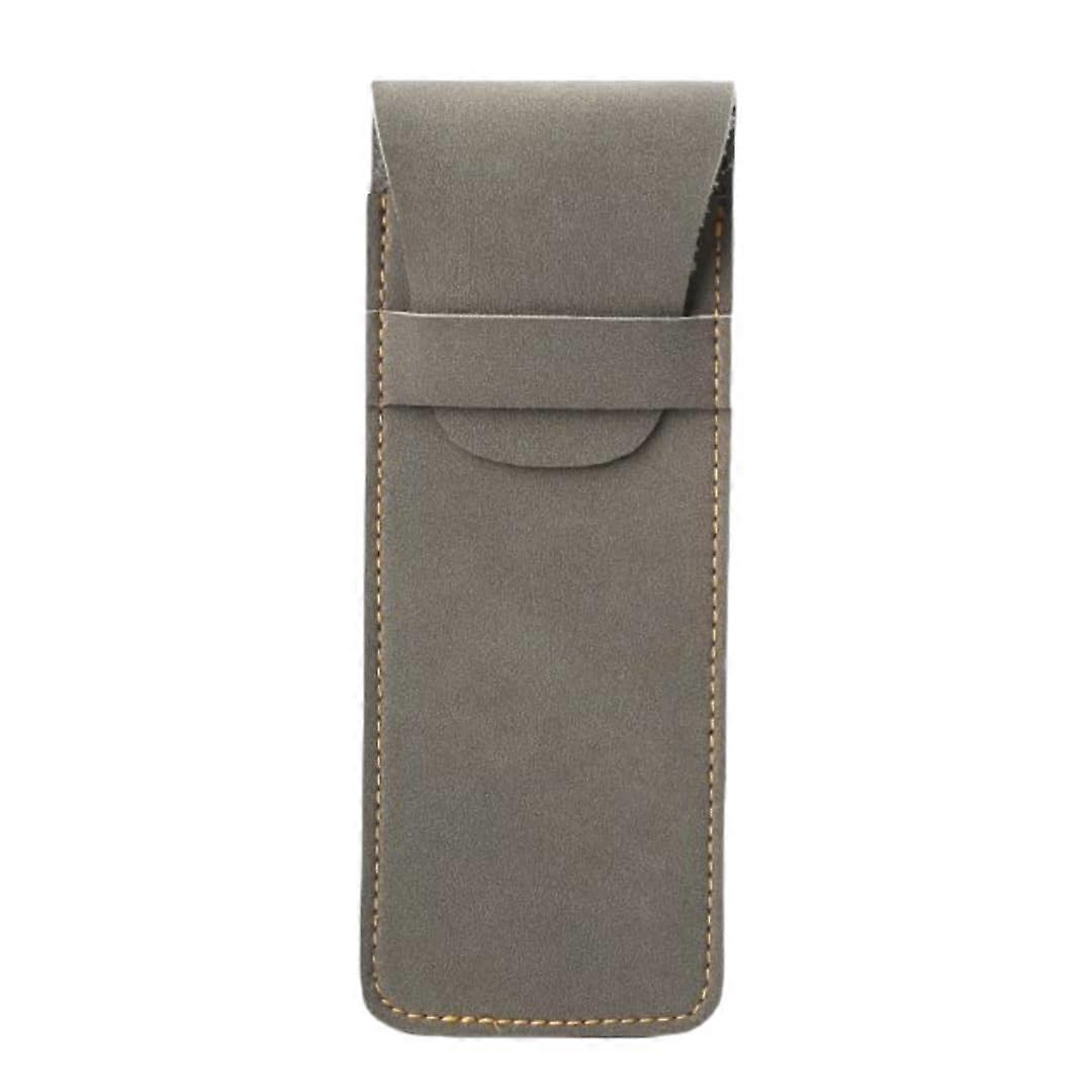 Pen Case Matte PU Leather Flip Pen Bag Large Capacity Grey