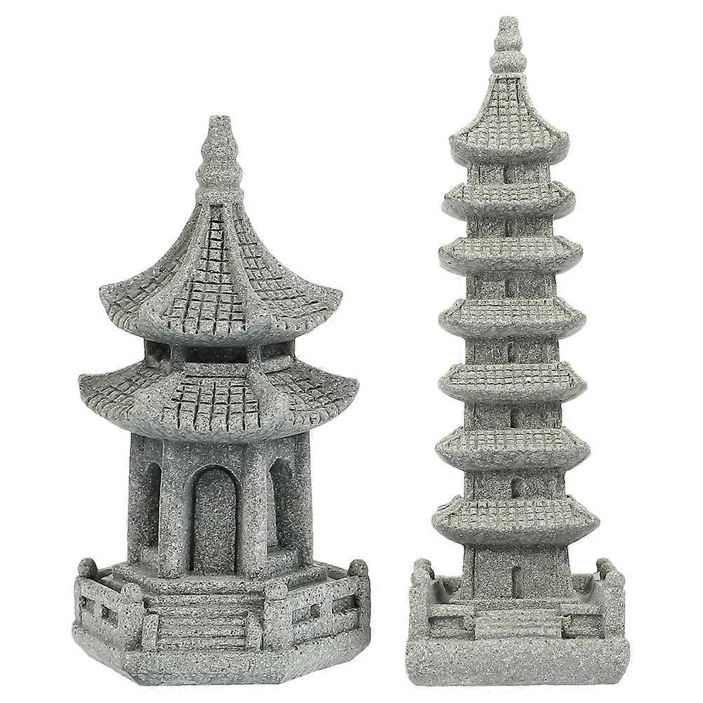 Asian Garden Statue Mini Statue Minimalist Design Grey 2Pcs