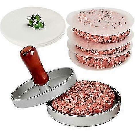Hamburger Press Set with 100 Pcs Round Baking Paper, Aluminum Non-stick Burger Patty Maker