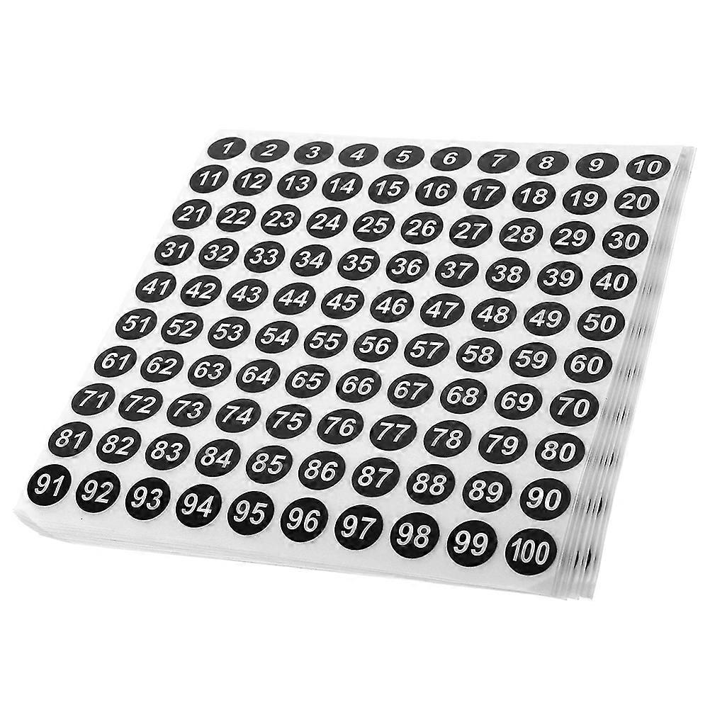 Adhesive Number Labels 100 Sheets Self Sticking Classification Stickers White Black Round Numbered Stickers for Office Inventory Organization