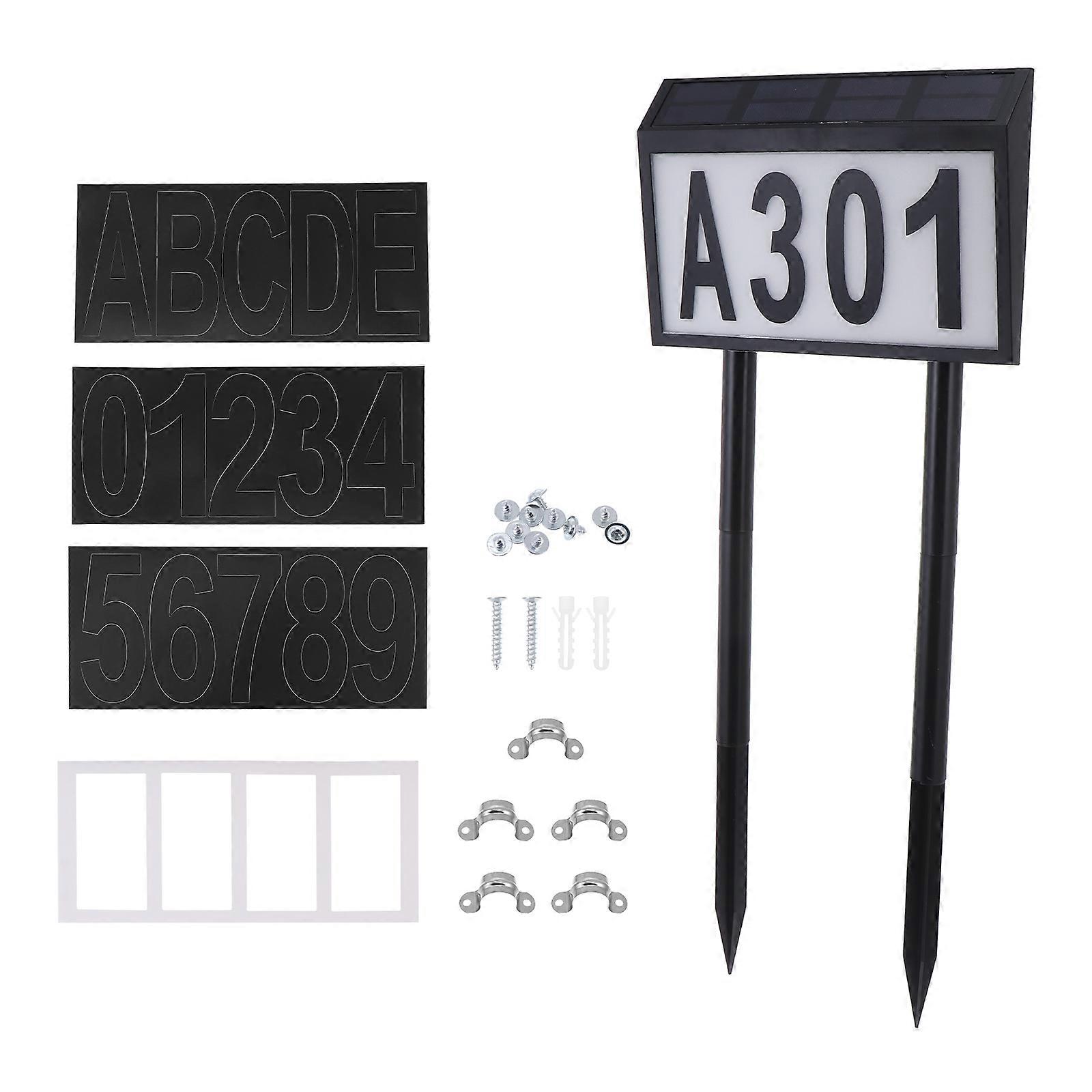 SolarPowered Doorplate Sign with LED Lights for Home Use Black Plastic 5 Letters 3 Number Sets
