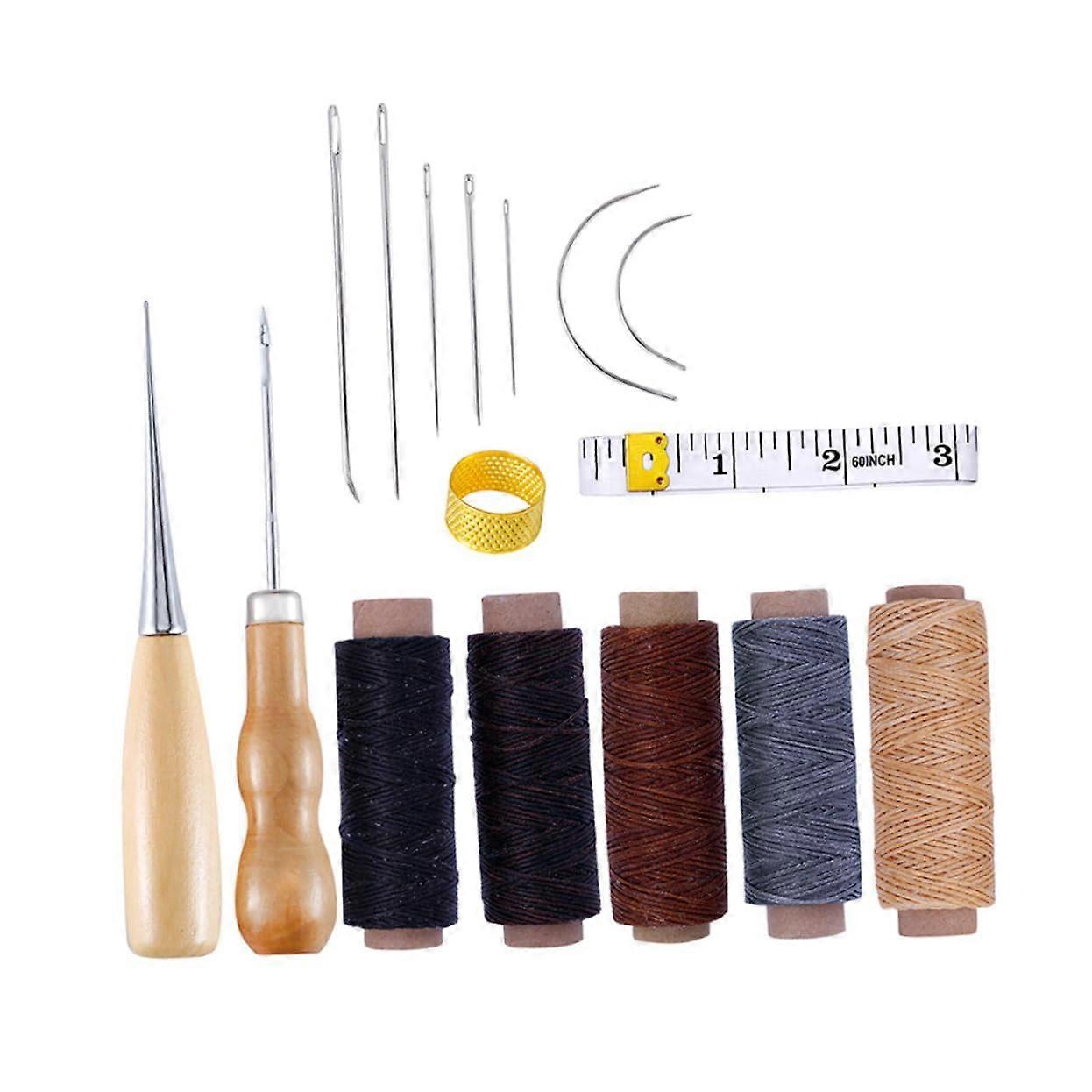 16Piece Hand Sewing Set Wood for Leather, Versatile for Repairing and Crafting DIY Projects and Handicraft Enthusiasts