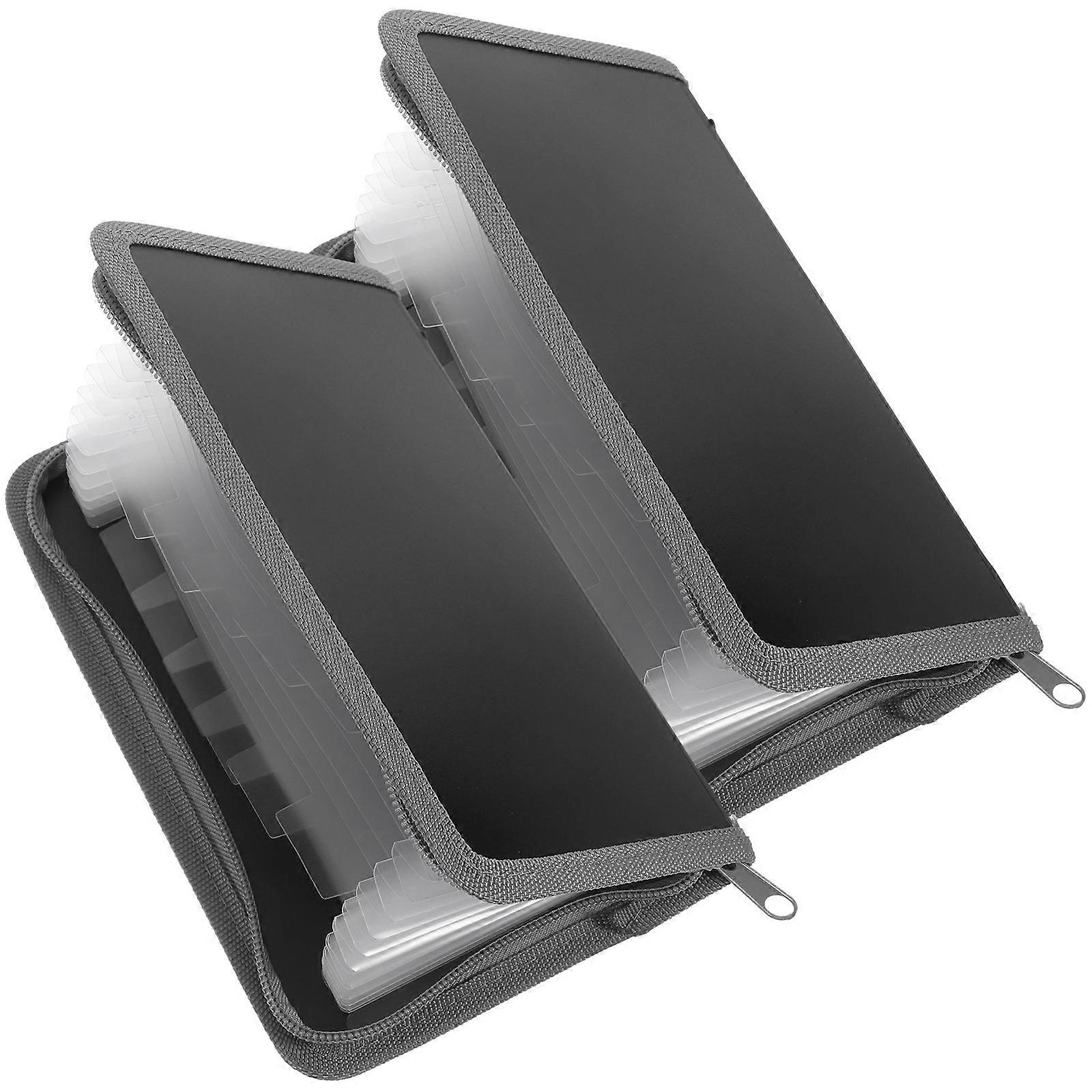 2pcs Accordion File Folder Storage Bag Multi Receipt Organizer Office Holder for Receipts Tickets Grey Trim