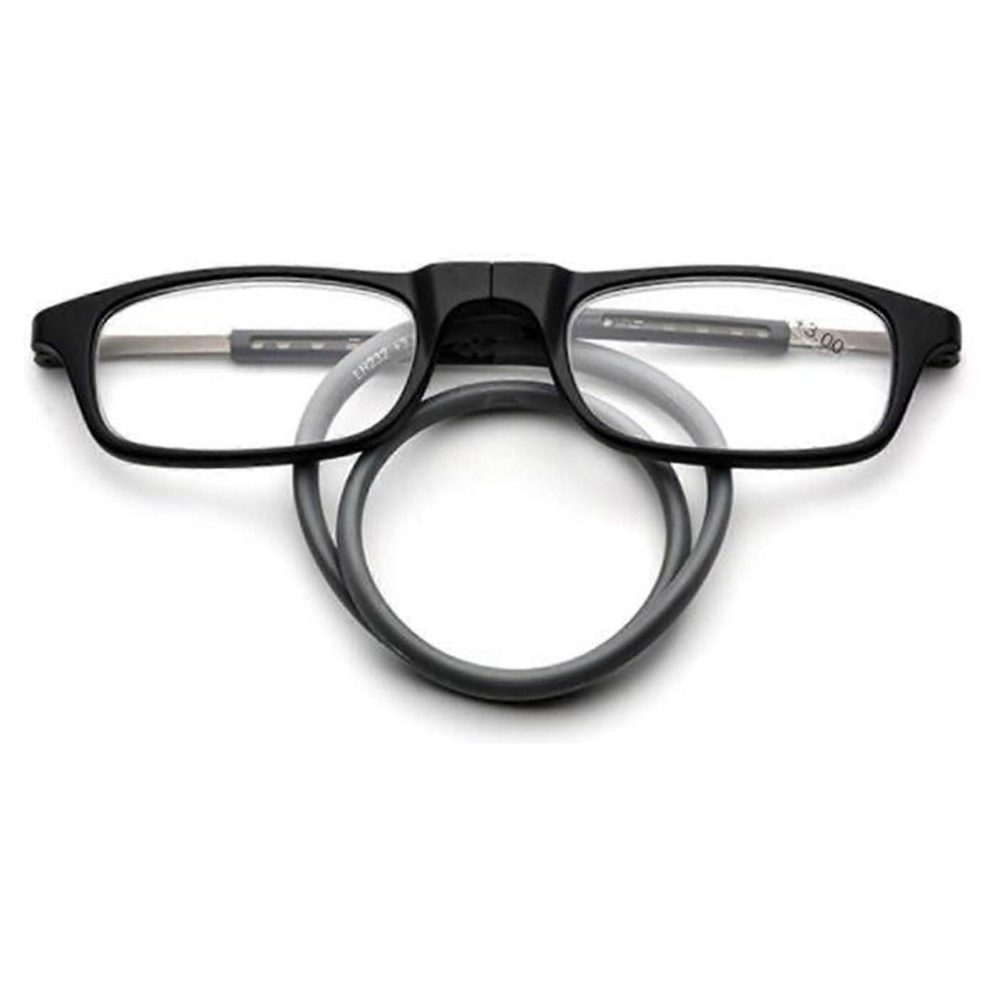 Foldable Magnetic Reading Glasses Unisex Lightweight TR90 Collar With Magnetic Closure 2.0x Magnification Black Grey