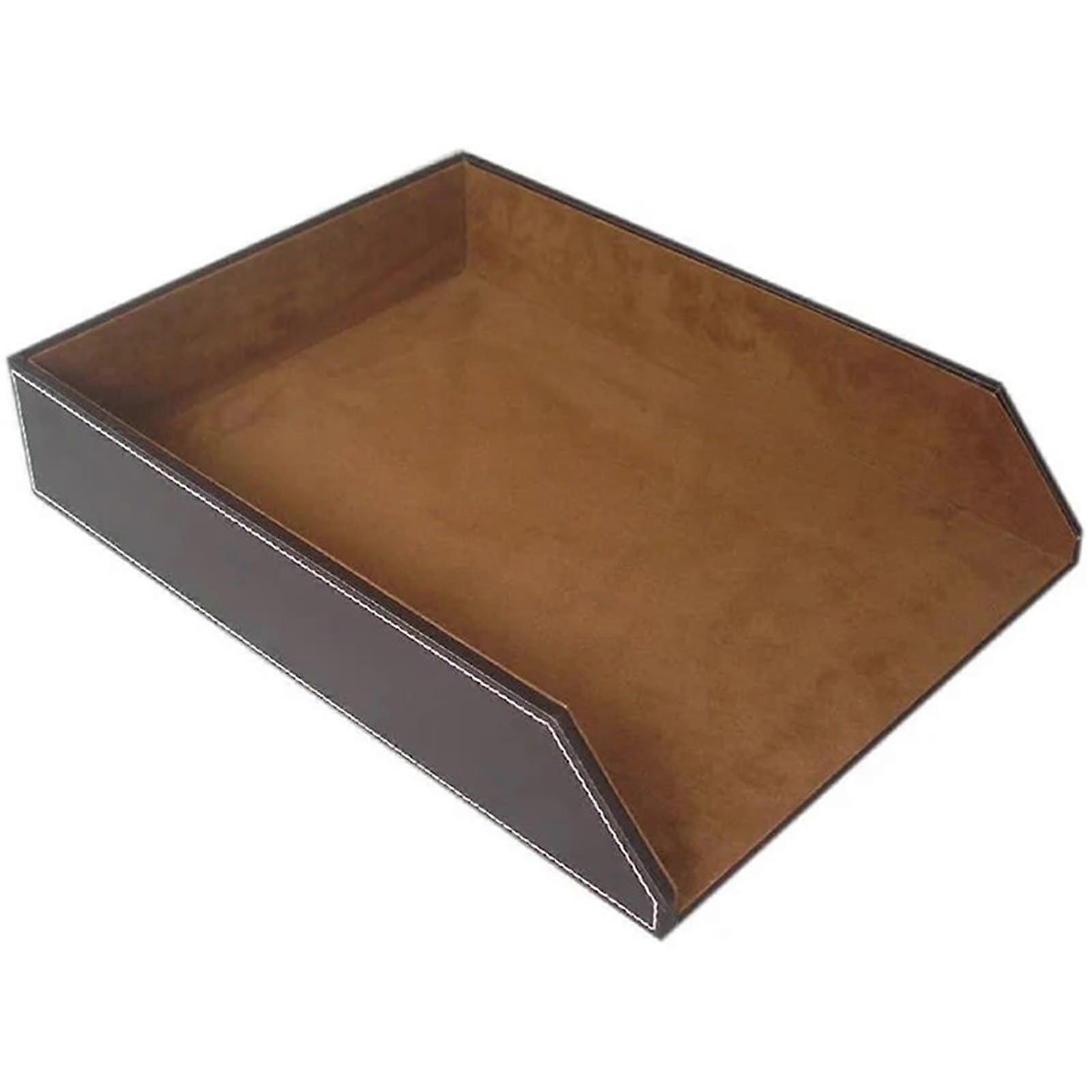Stackable PU Leather Letter Tray, Brown Desk Organizer for Documents, Essential Office Accessory for Efficient Filing and Organization