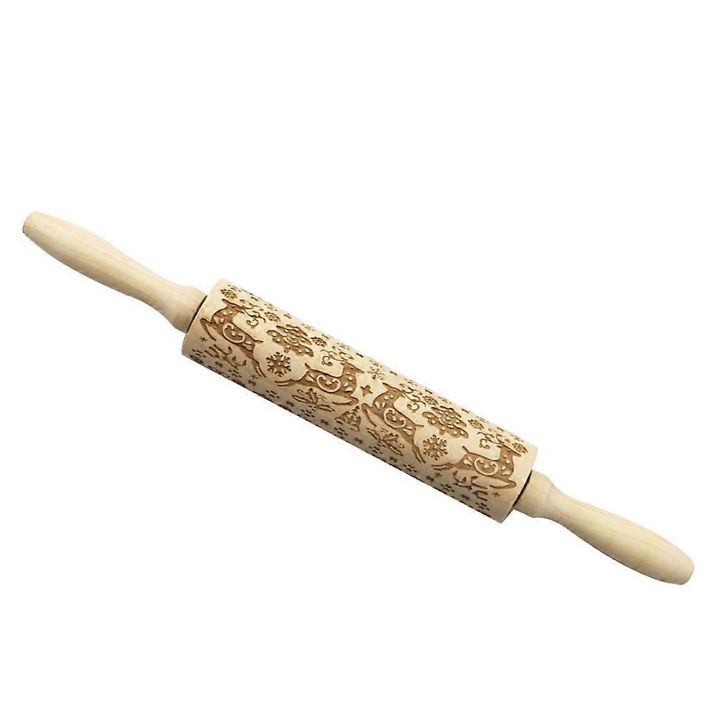 Baking Rolling Pin Natural Wood Material With Christmas Patterns Suitable For Home Baking 1Pack