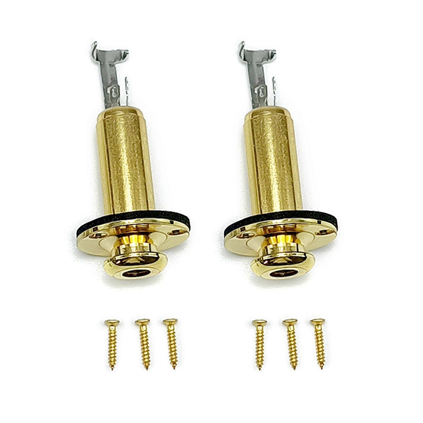 2Pcs Acoustic Electric Guitar Endpin Output Input Socket 6.35mm Copper Guitar Mono End Pin Endpin Socket Plug Easy Use  Gold