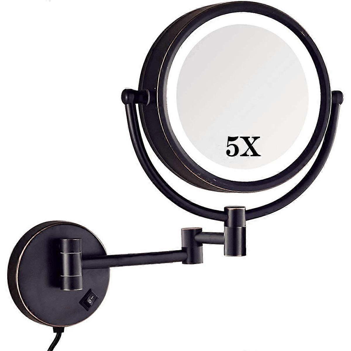 Wallmounted makeup mirror 5X, round makeup mirror, bathroom mirror, 360° swivel illuminated mirror