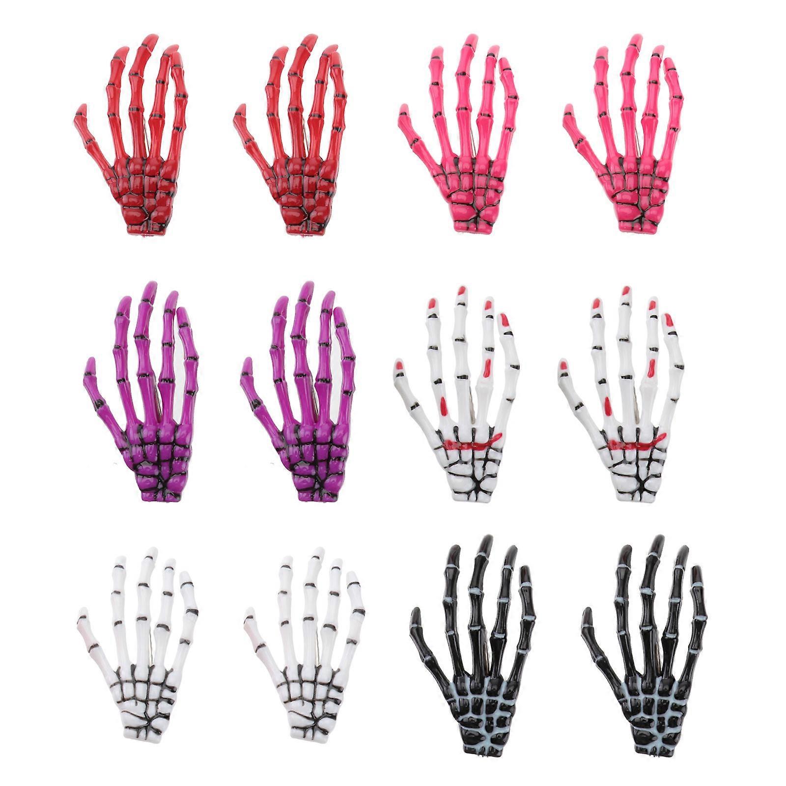 12 יחידות צורת עצם סיכת ראש טפרי רפאים יד ניאון ליל כל הקדושים קישוט שיער קליפ