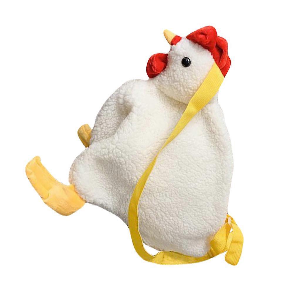 White Plush Cartoon Chicken Shaped Cross Body Bag for Women with Large Storage Space and Zipper Closure