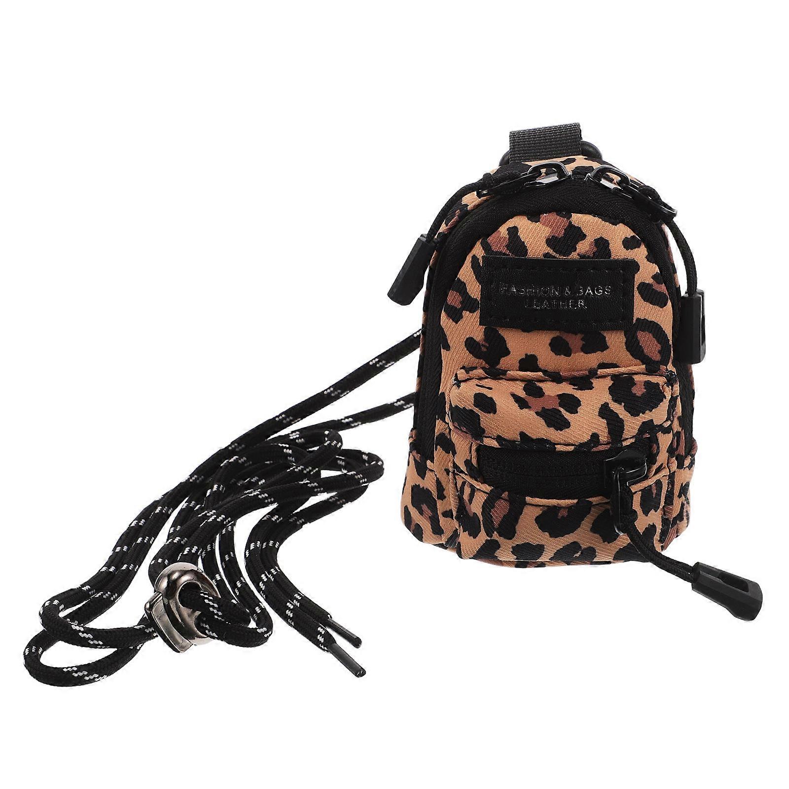 Leopard Print Mini Messenger Bag for Earphones Lightweight Portable Polyester Shoulder Pouch 6.5 x 4.3 inches