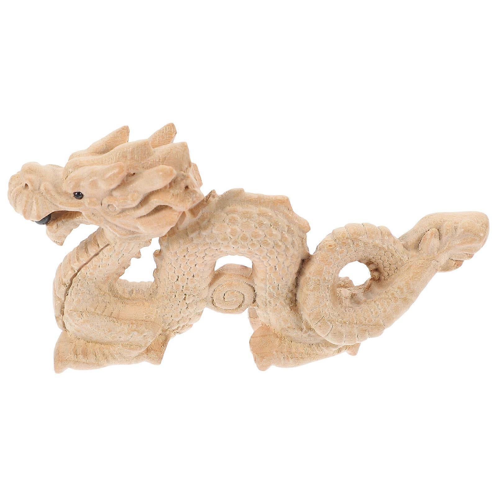 Wooden Dragon Sculpture Figurine Unique Chinese Auspicious Decorative Ornament for Home Tabletop Aesthetic Craftsmanship